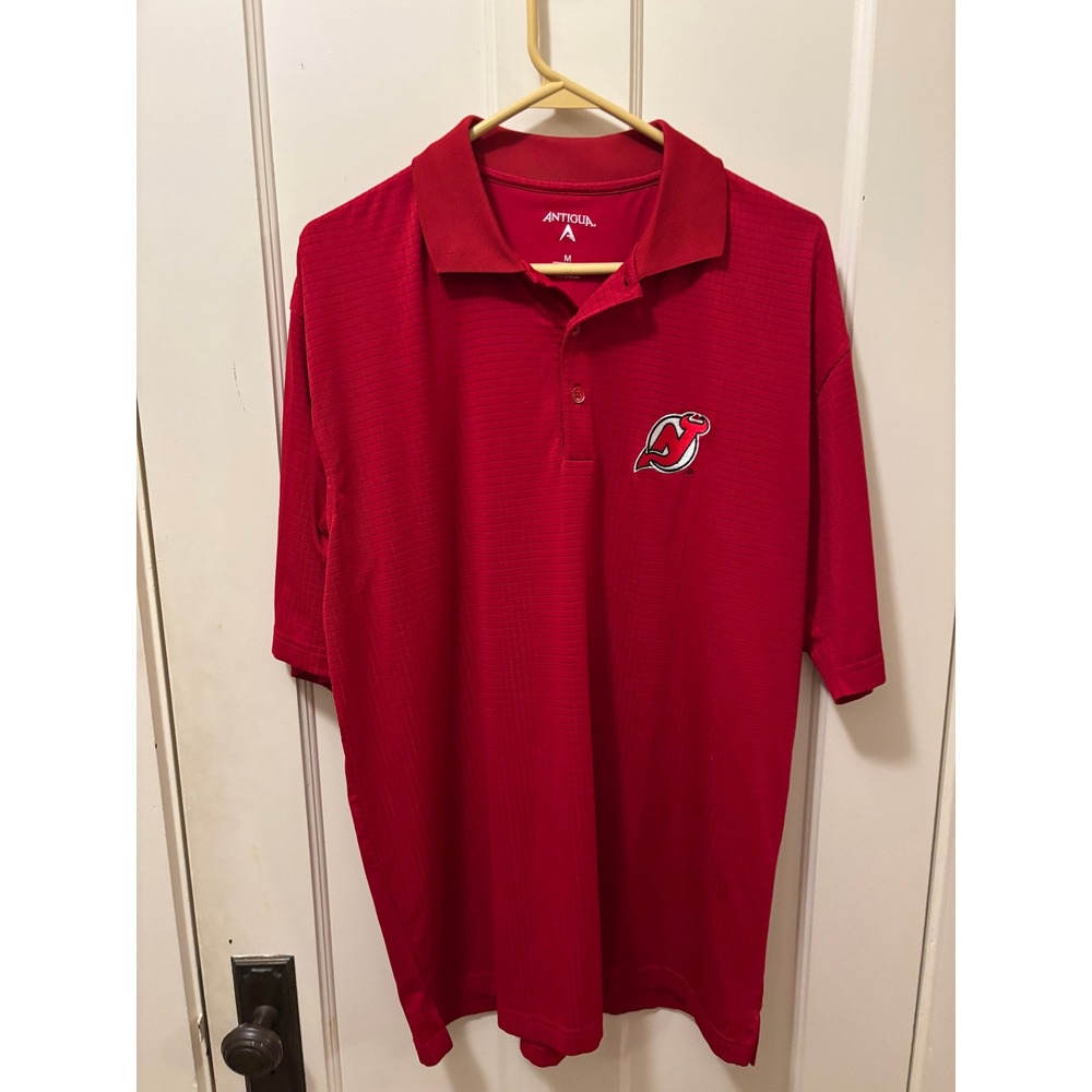 Antigua New Jersey Devils NHL Polo Shirt Mens Medium Red Textured Golf Top